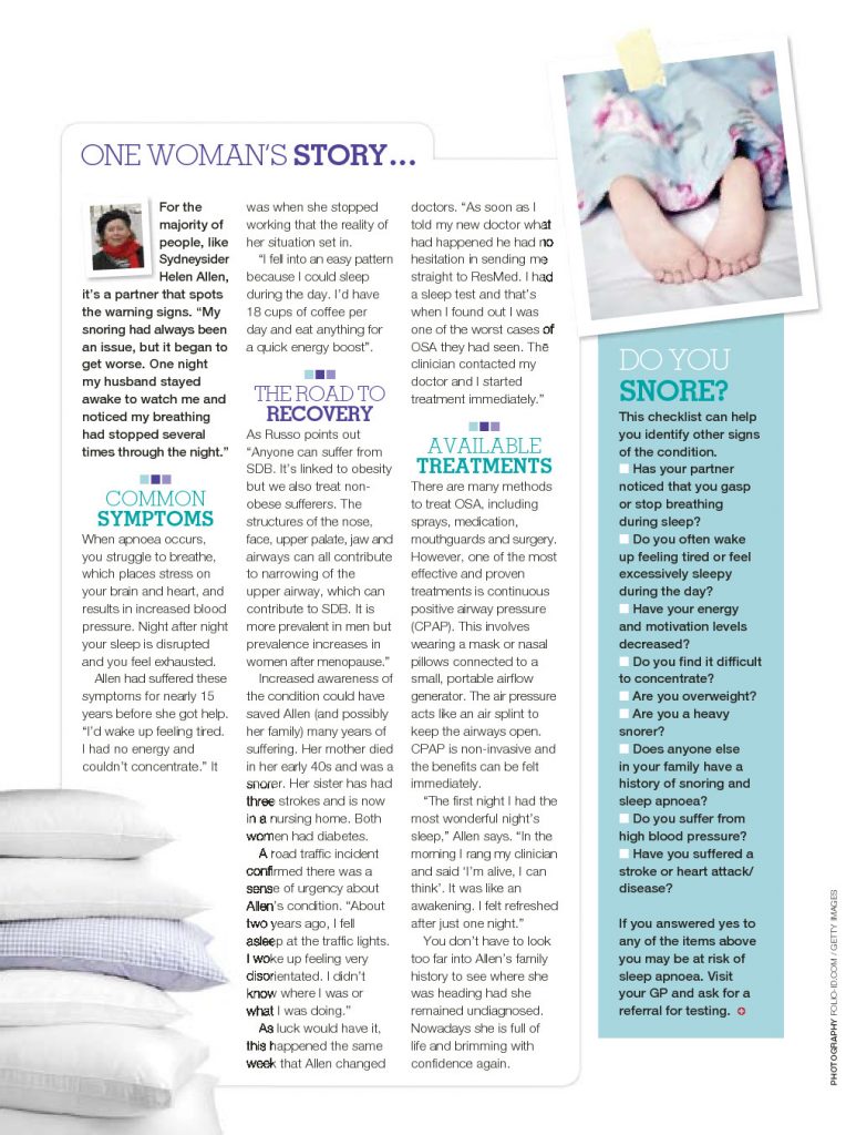 Could you have sleep apnoea? Evie McRae reports on symptoms and treatments for Good Medicine Magazine